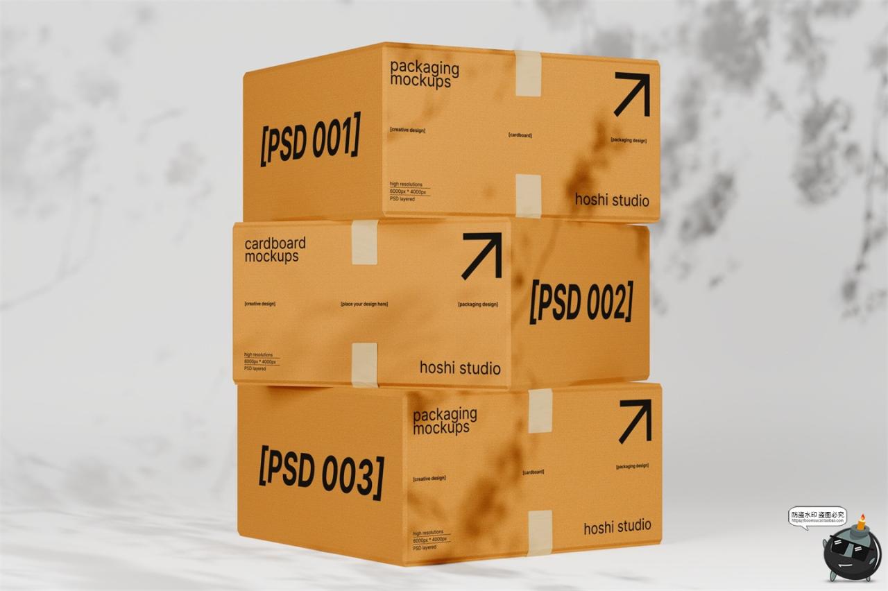 图片[4]-正方形搬家打包收纳纸箱纸盒瓦楞牛皮纸箱包装样机PSD模板素材图-设计猿