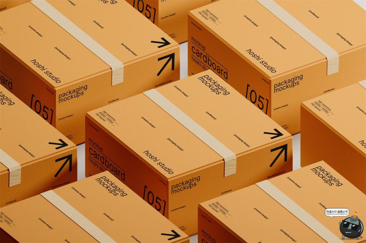 图片[8]-正方形搬家打包收纳纸箱纸盒瓦楞牛皮纸箱包装样机PSD模板素材图-设计猿