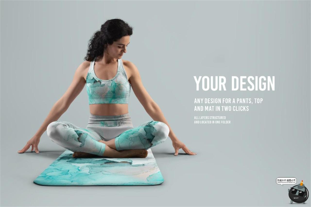 图片[5]-女士普拉提瑜伽紧身裤服装印花图案效果展示PSD贴图样机模板素材-设计猿