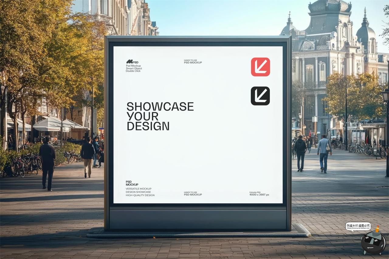 户外街道广场灯箱公交站站牌站点广告牌贴图展示PSD模板样机素材-设计猿