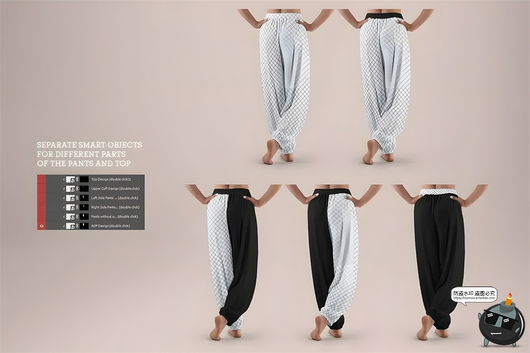 图片[3]-瑜伽普拉提休闲居家阔腿裤裤子模型图案印花贴图PSD模板样机素材-设计猿