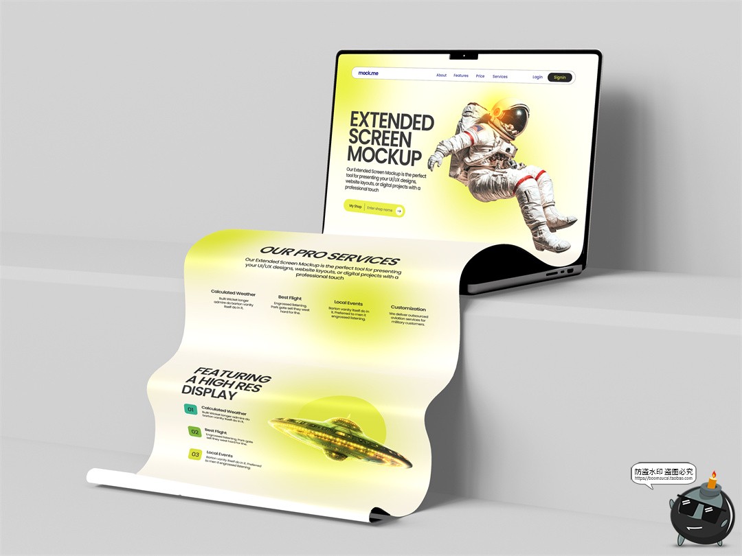 屏幕网站长屏幕长图笔记本电脑长滚动展示页面PSD模板样机PS素材-设计猿