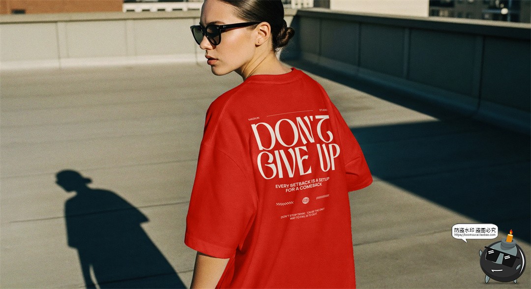 图片[2]-潮流宽松大码女装短袖T恤服装网红街拍场景展示效果图PSD样机素材-设计猿