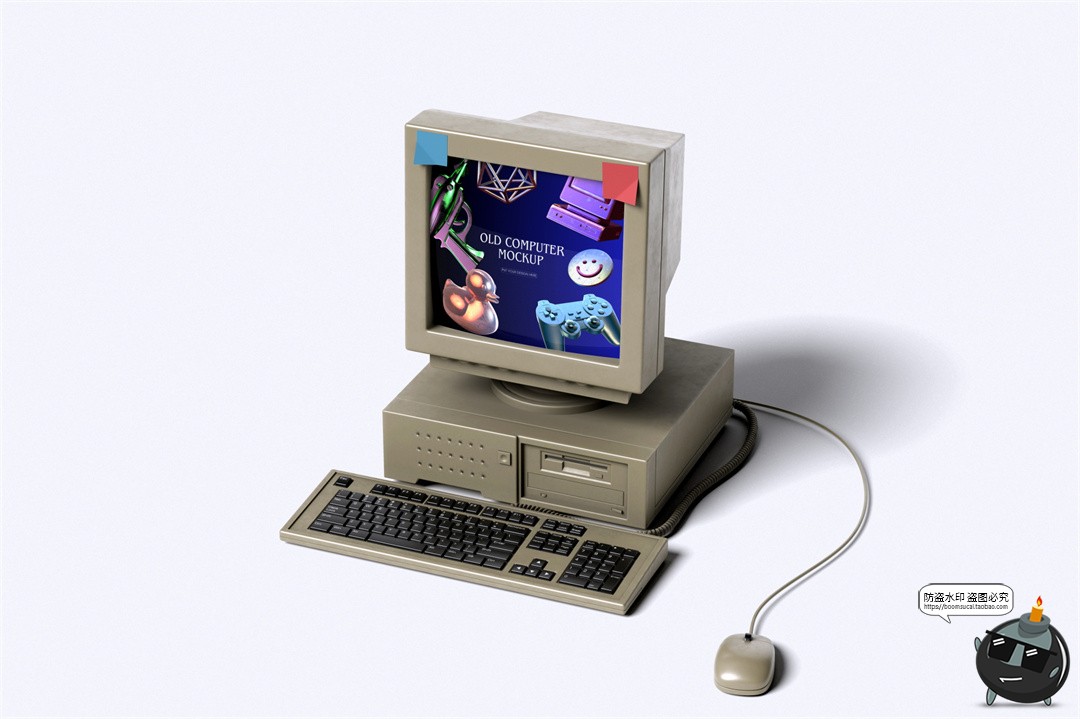 图片[2]-复古老式台式win大头电脑计算机模型屏幕展示贴图样机PSD模板素材-设计猿