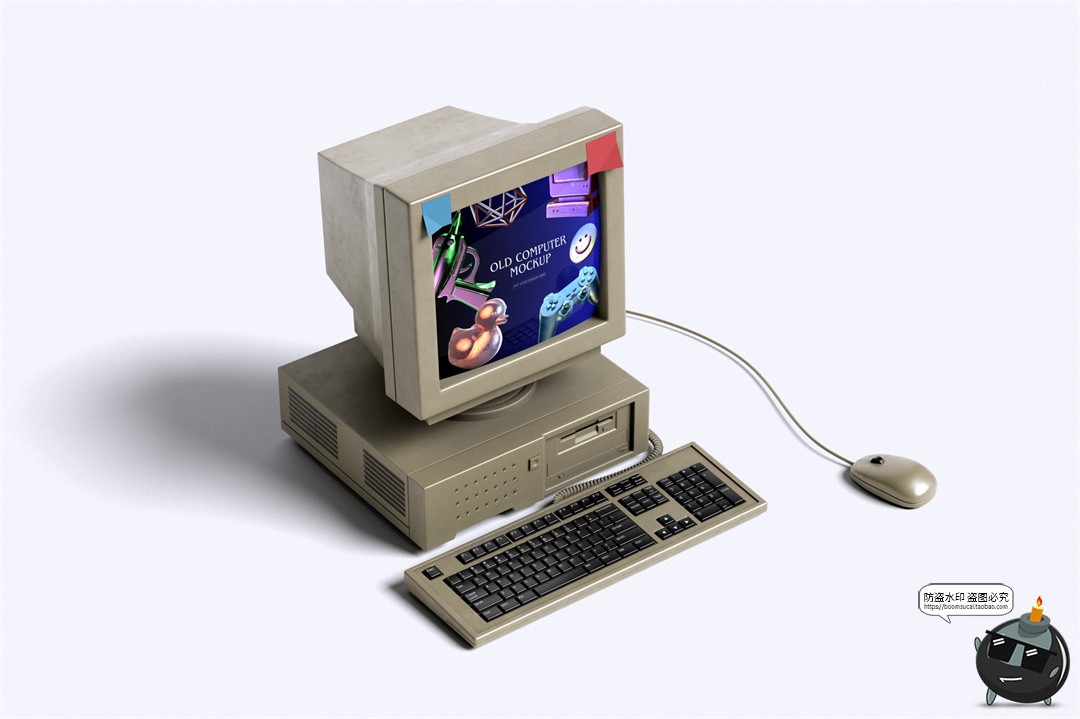 图片[3]-复古老式台式win大头电脑计算机模型屏幕展示贴图样机PSD模板素材-设计猿