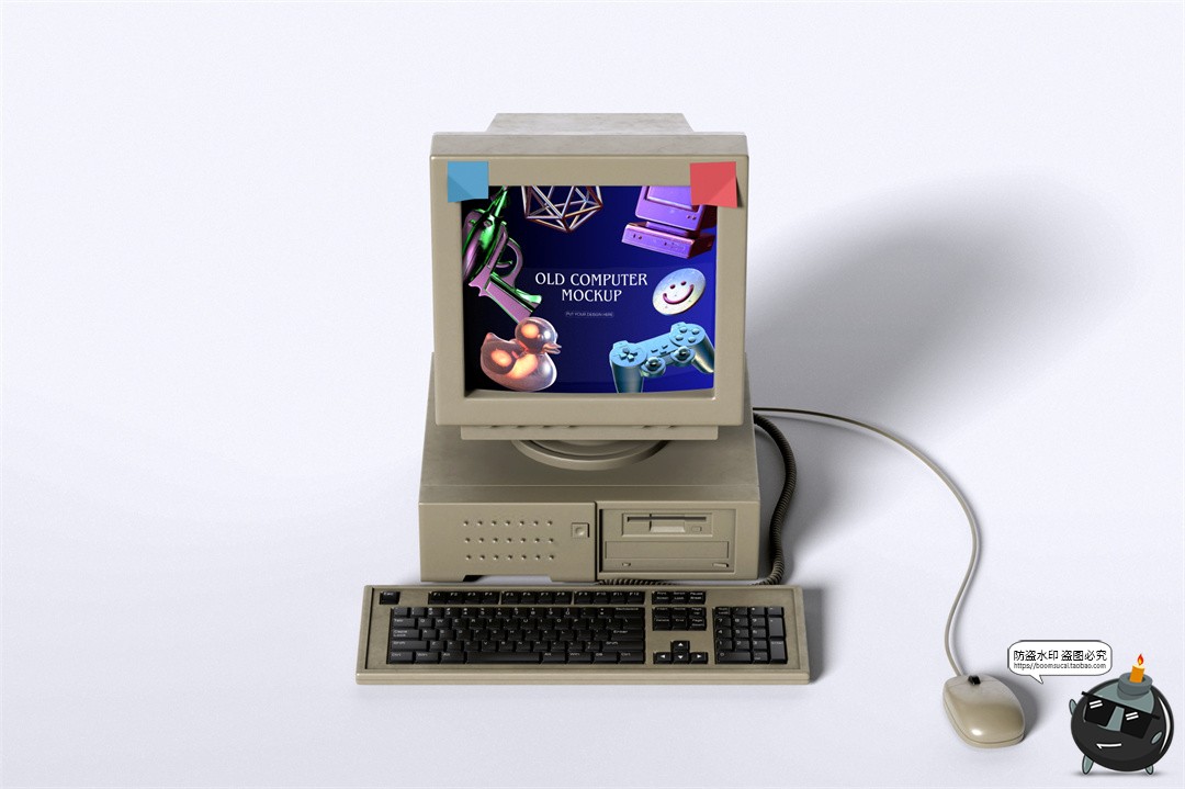图片[4]-复古老式台式win大头电脑计算机模型屏幕展示贴图样机PSD模板素材-设计猿