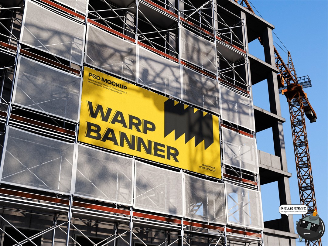 国外城市街头工地围挡户外场景宣传海报广告效果展示PSD模板样机-设计猿