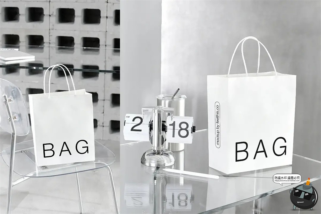 图片[17]-简约场景手提袋化妆品包装手机iPad平板电脑纸袋PSD模板样机素材-设计猿
