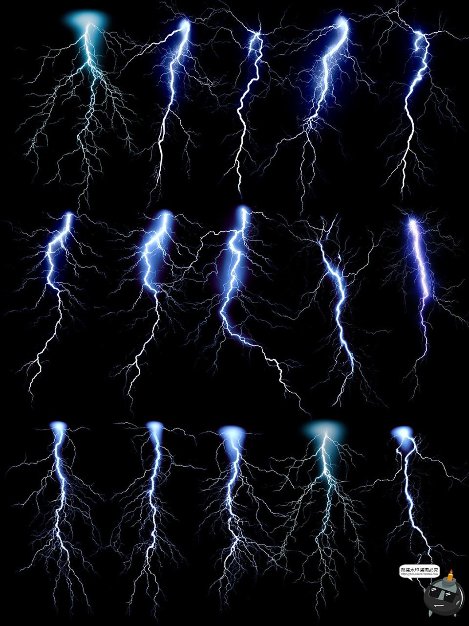 图片[2]-暴风闪电雷电电击特效纹理JPG黑底后期合成叠加图片PS笔刷素材-设计猿