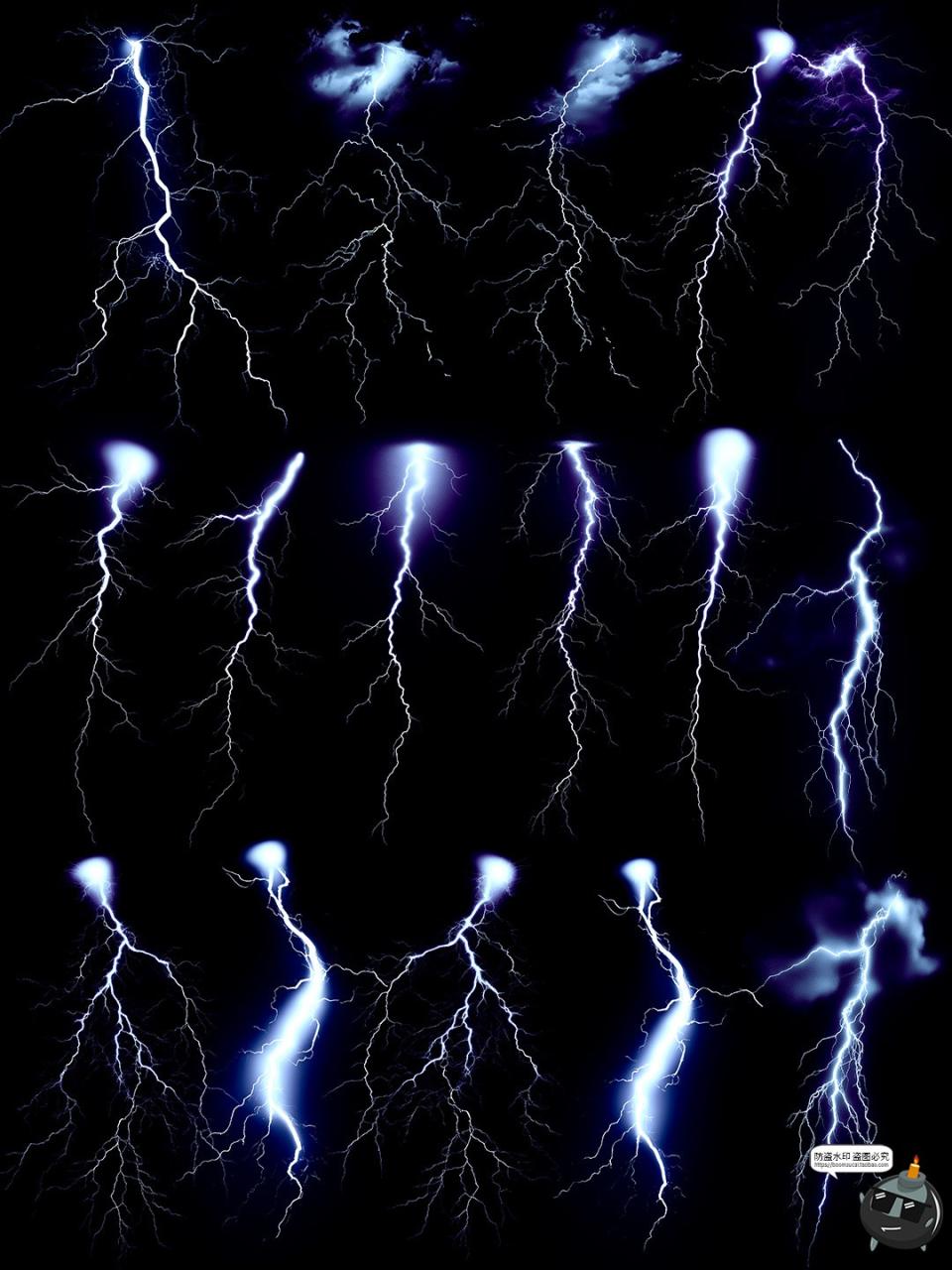 图片[3]-暴风闪电雷电电击特效纹理JPG黑底后期合成叠加图片PS笔刷素材-设计猿