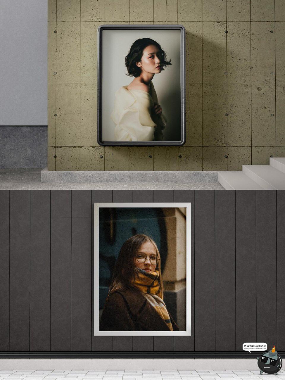 图片[1]-户外墙面海报广告框架边框模型效果图展示贴图样机PSD模板ps素材-设计猿