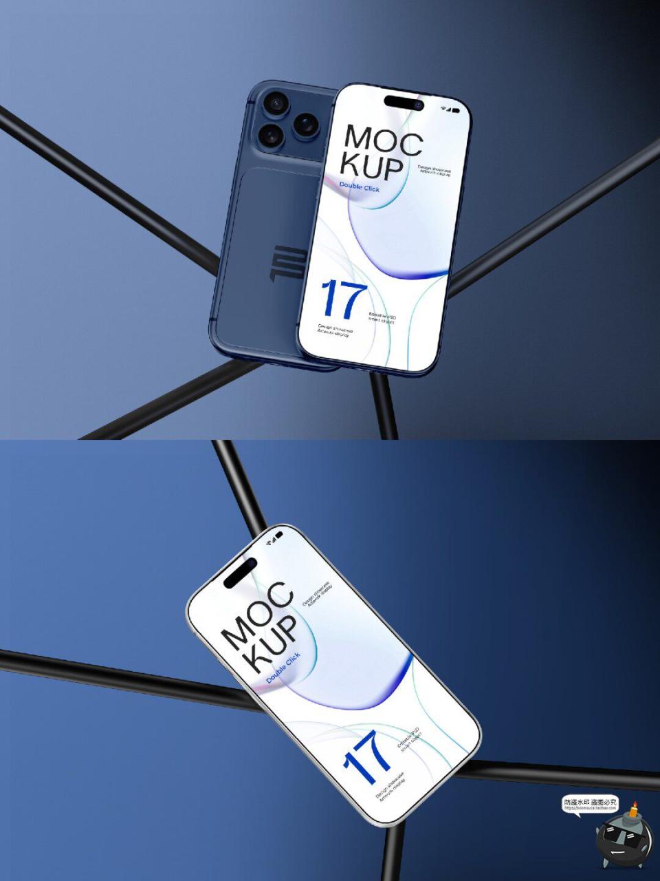 工业风悬浮iPhone17手机广告APPUI作品效果图展示样机PSD模板素材-设计猿