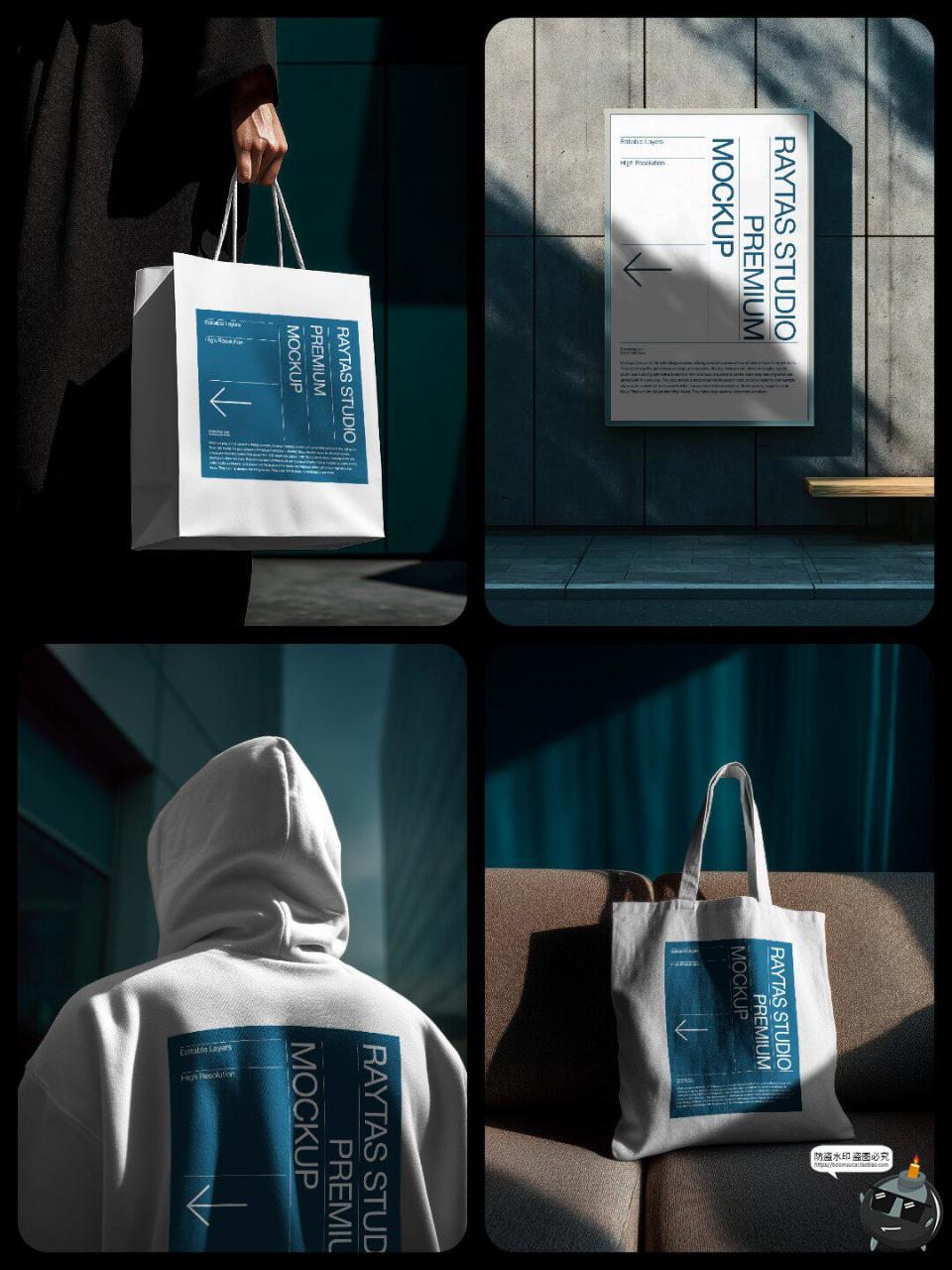 图片[4]-时尚品牌T恤卫衣拎袋帆布包海报广告牌作品展示效果图PSD模板样机-设计猿