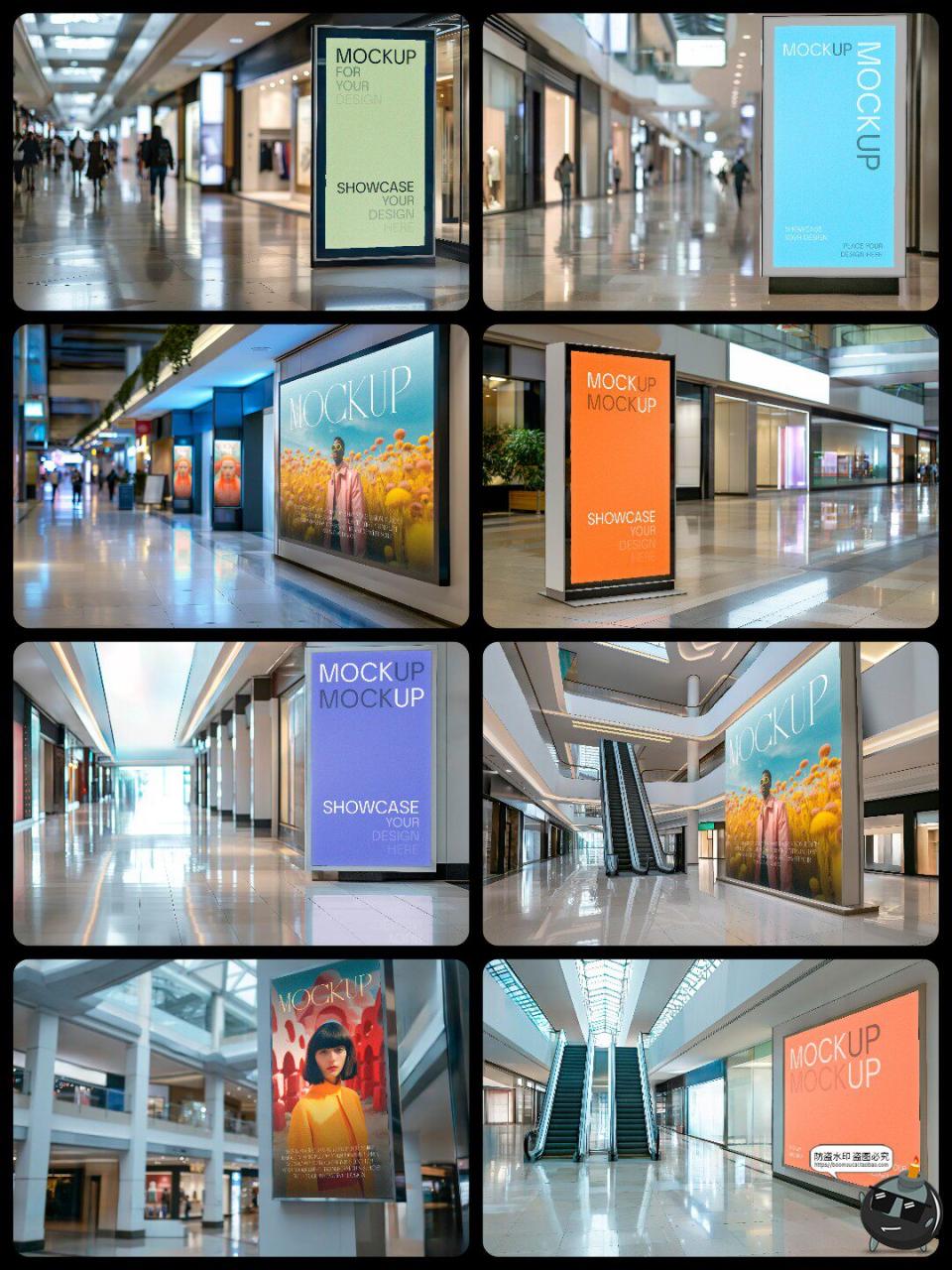 图片[1]-室内商场机场地铁公交站广告牌宣传灯箱立牌贴图样机PSD模板素材-设计猿