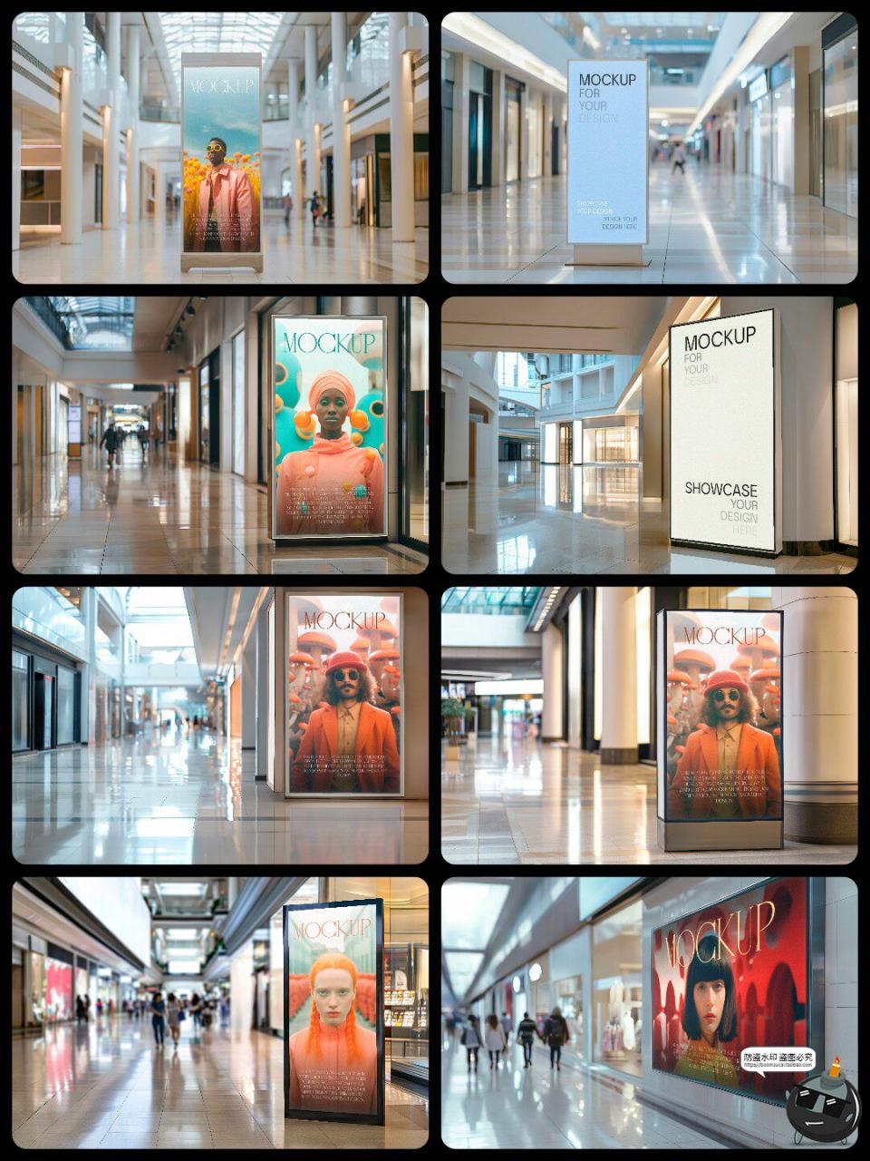 图片[2]-室内商场机场地铁公交站广告牌宣传灯箱立牌贴图样机PSD模板素材-设计猿