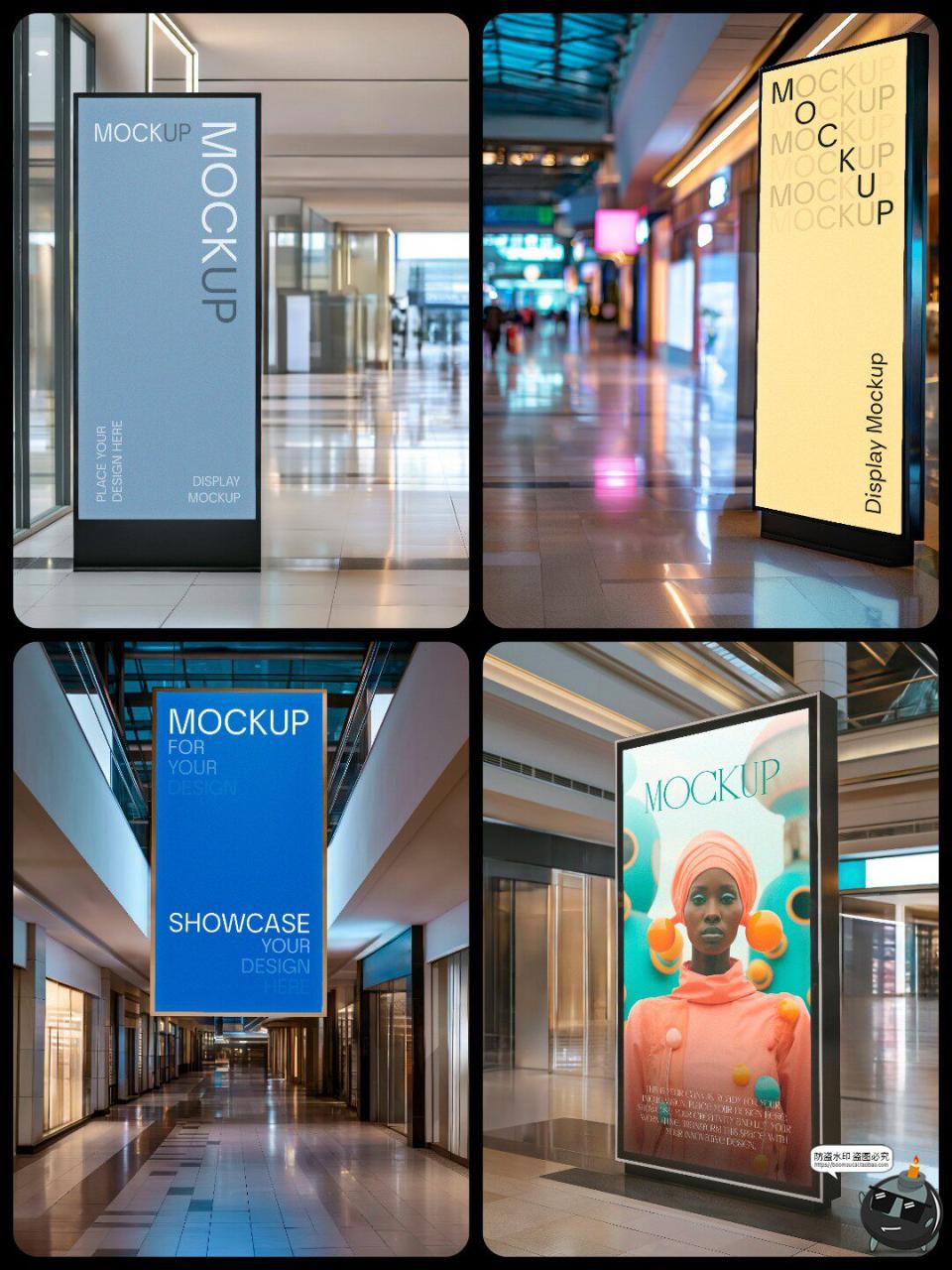 图片[3]-室内商场机场地铁公交站广告牌宣传灯箱立牌贴图样机PSD模板素材-设计猿