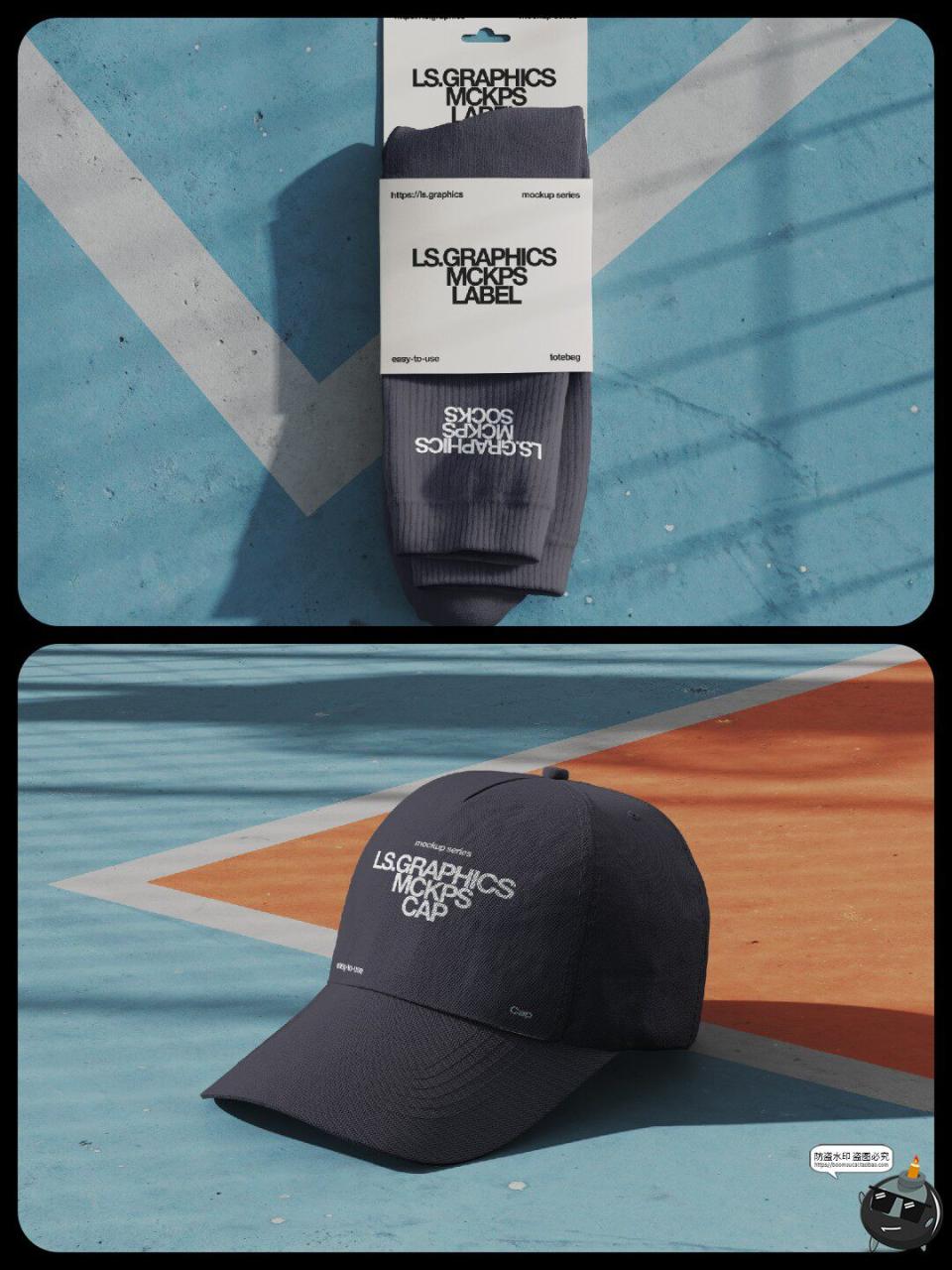 图片[9]-T恤卫衣工装帆布包渔夫帽袜子吊牌标签展示效果图PSD模板样机素材-设计猿