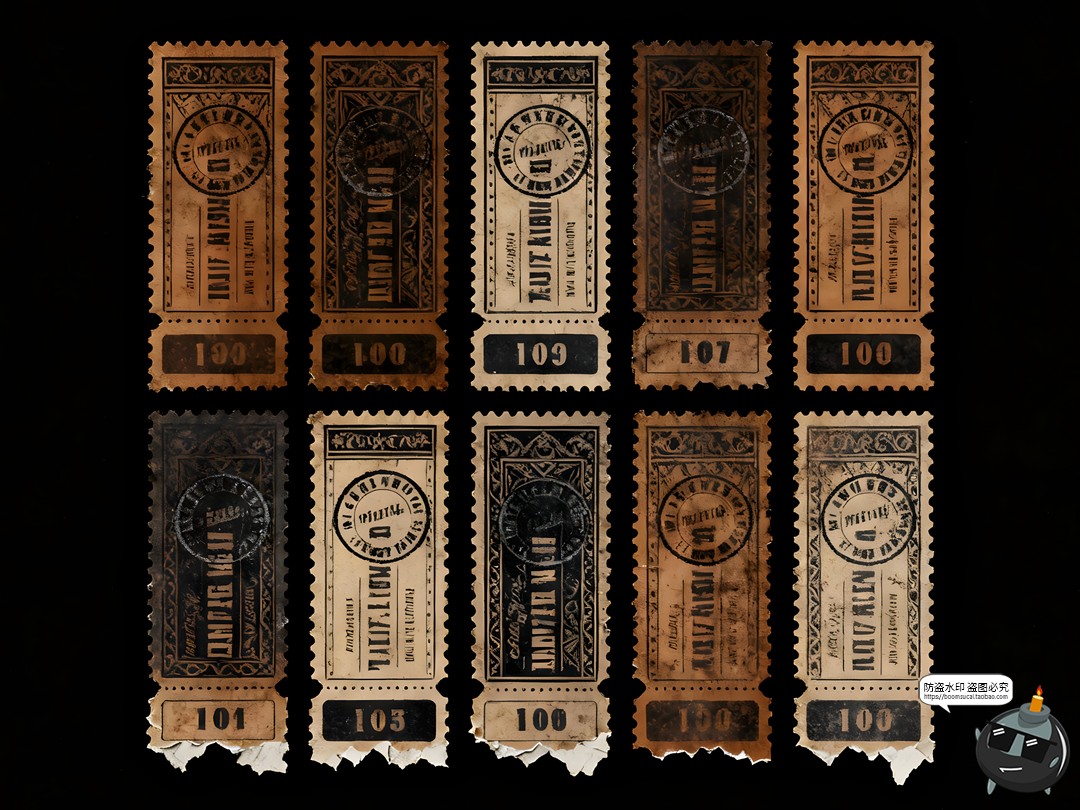复古票据邮票邮戳门票票根做旧手账PNG免抠素材图-设计猿