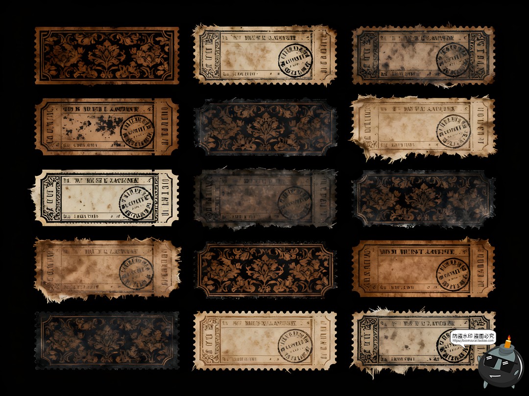 图片[2]-复古票据邮票邮戳门票票根做旧手账PNG免抠素材图-设计猿