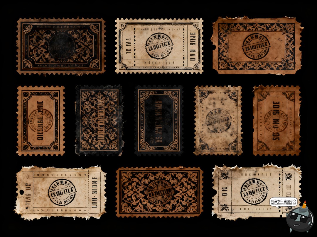 图片[3]-复古票据邮票邮戳门票票根做旧手账PNG免抠素材图-设计猿
