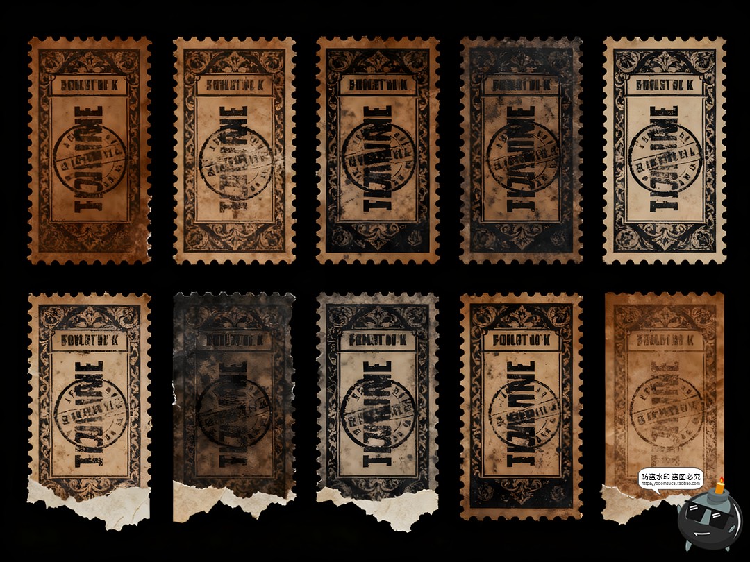 图片[4]-复古票据邮票邮戳门票票根做旧手账PNG免抠素材图-设计猿