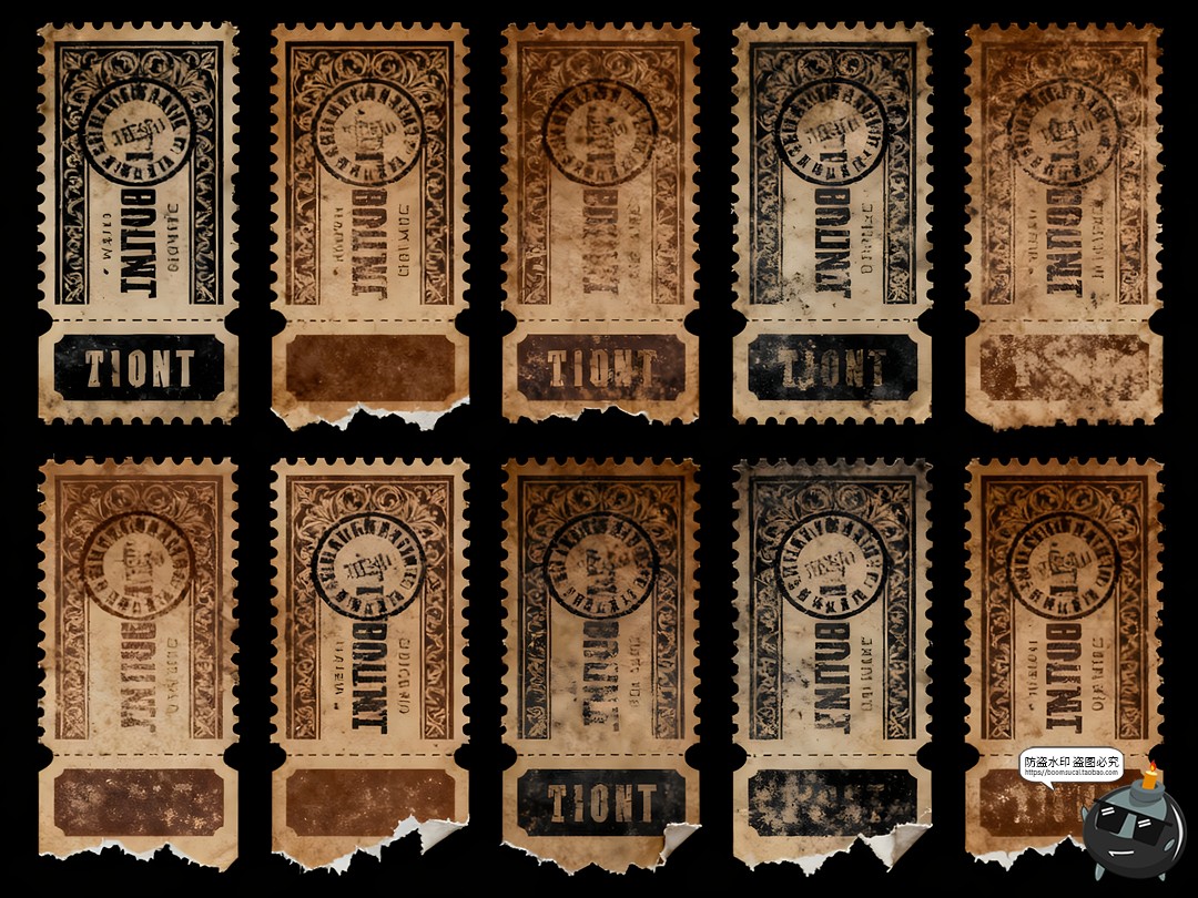 图片[5]-复古票据邮票邮戳门票票根做旧手账PNG免抠素材图-设计猿