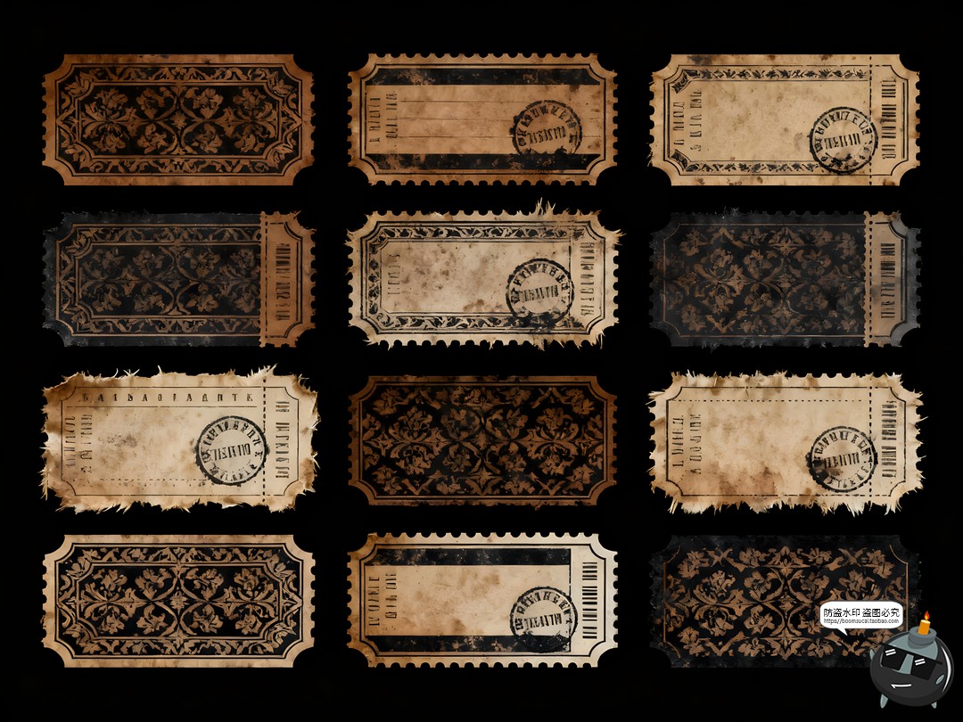 图片[6]-复古票据邮票邮戳门票票根做旧手账PNG免抠素材图-设计猿