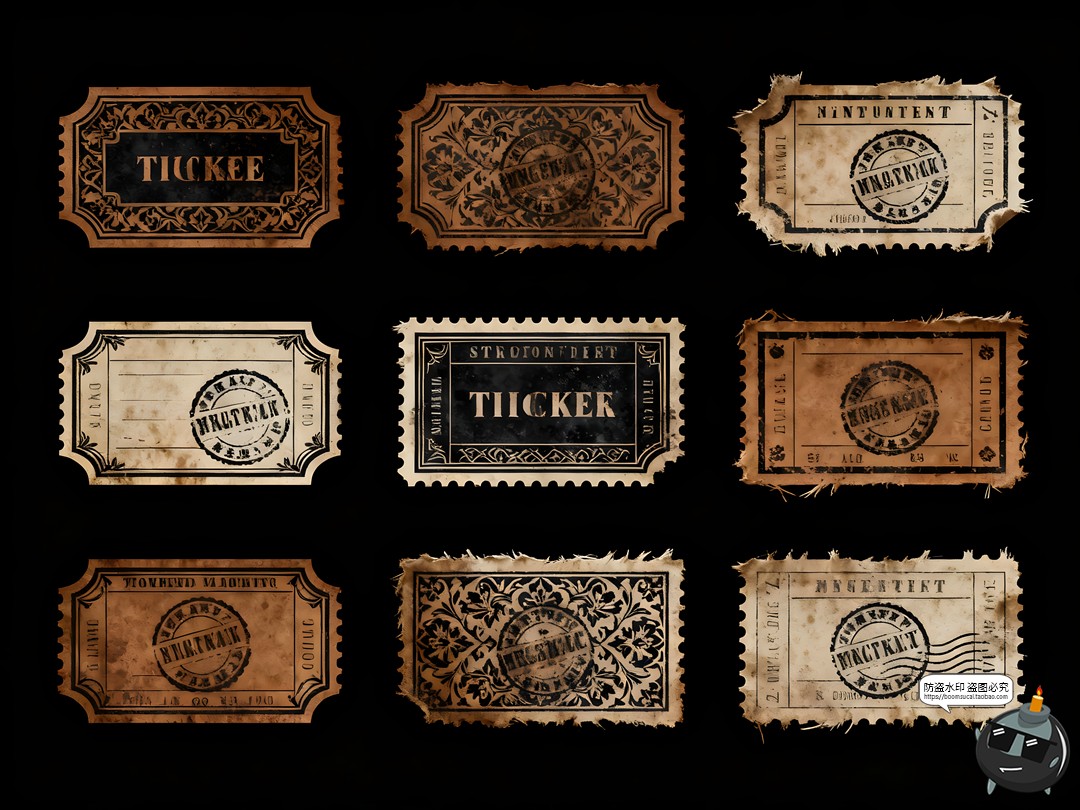 图片[7]-复古票据邮票邮戳门票票根做旧手账PNG免抠素材图-设计猿