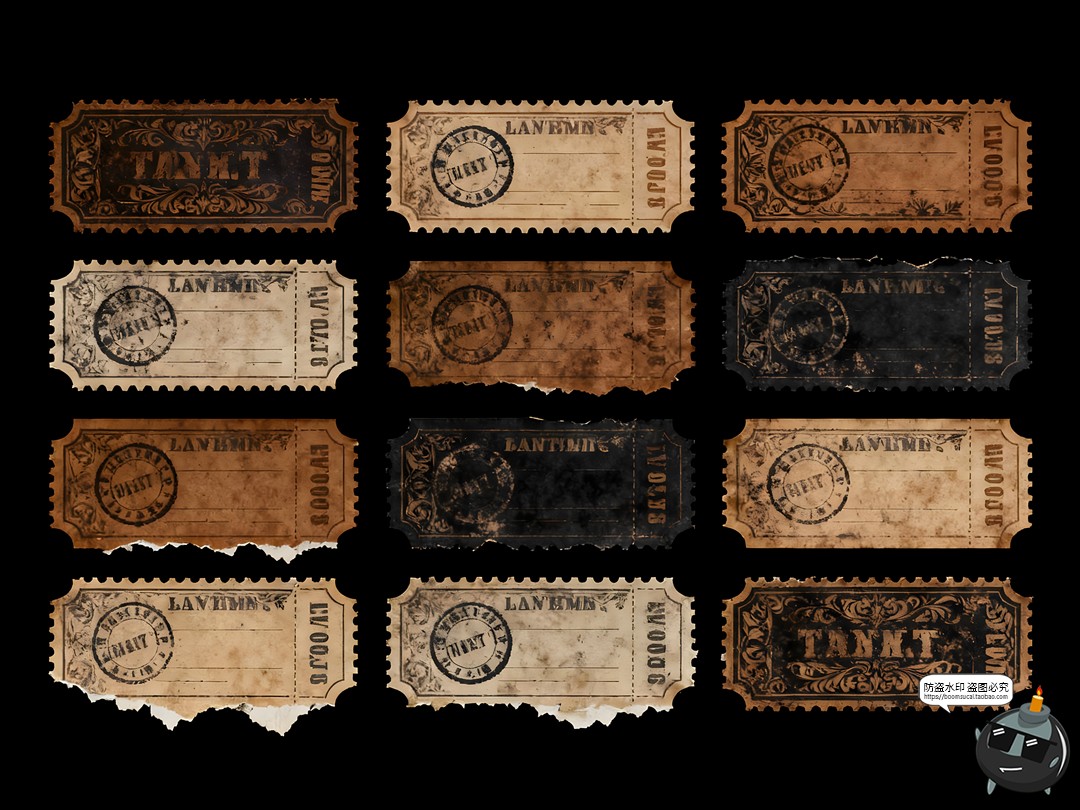 图片[8]-复古票据邮票邮戳门票票根做旧手账PNG免抠素材图-设计猿