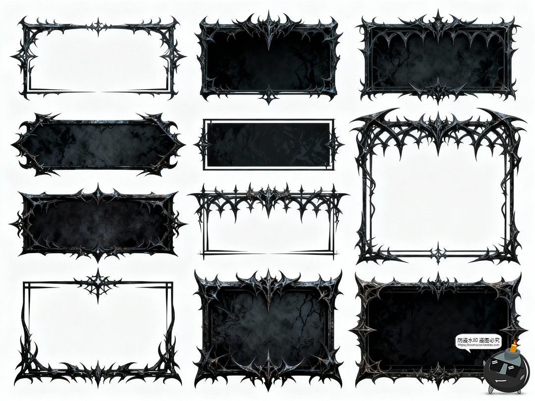 图片[1]-哥特暗黑边框邪恶魔反派尖刺围框PNG免抠图片素材-设计猿