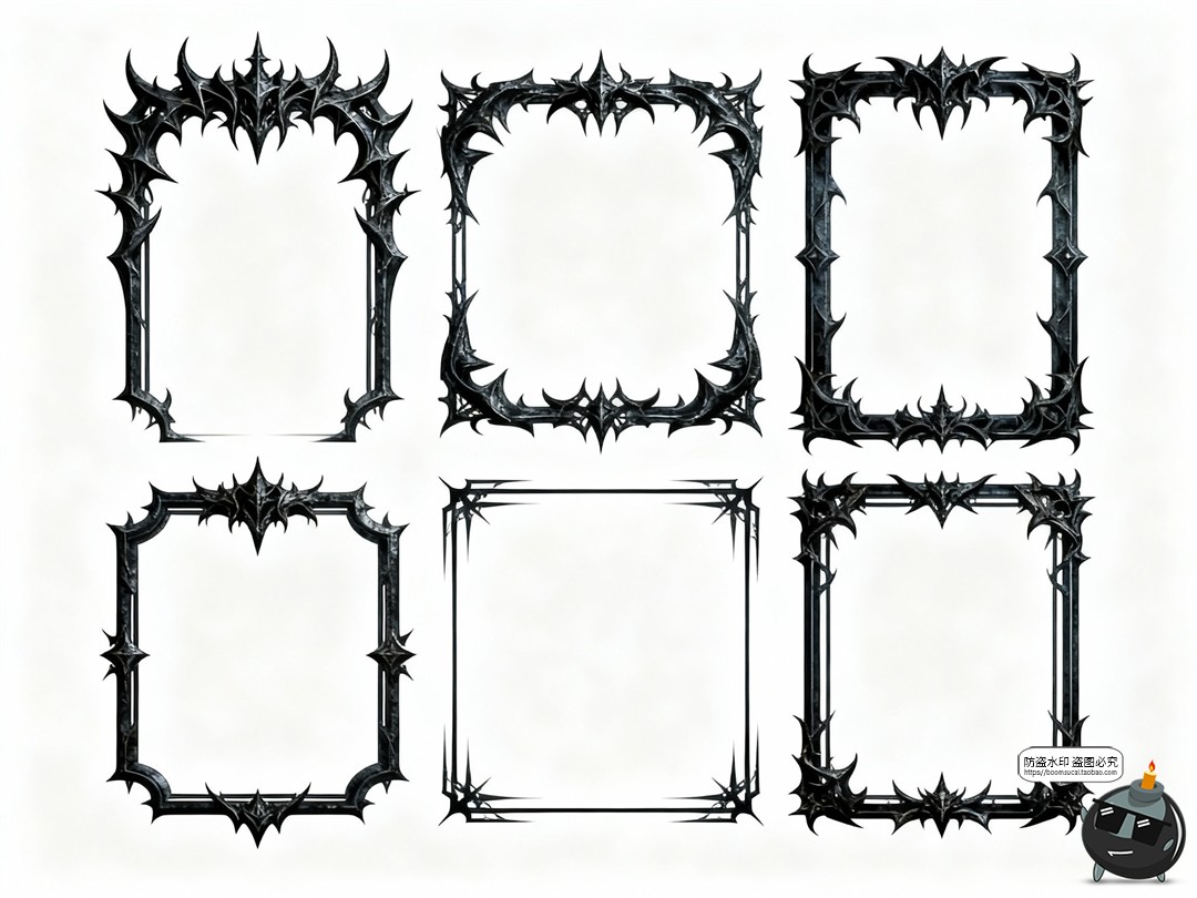 图片[4]-哥特暗黑边框邪恶魔反派尖刺围框PNG免抠图片素材-设计猿