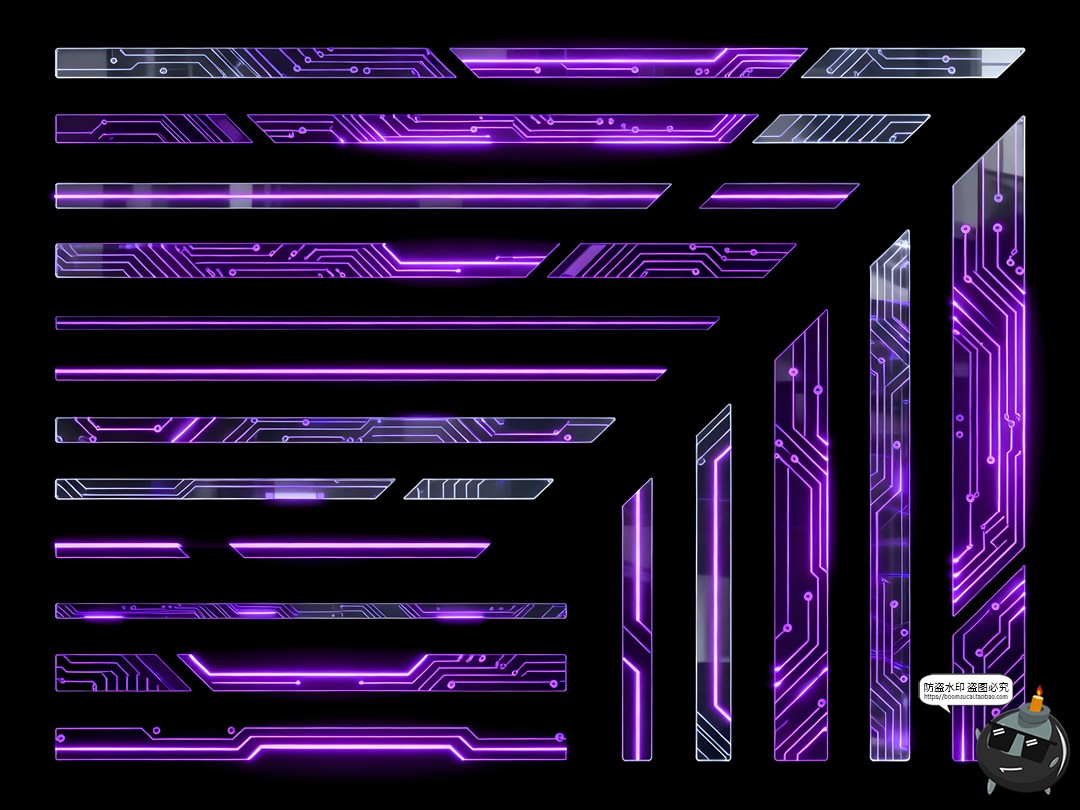 图片[3]-霓虹紫光分割线赛博朋克科技电路风边框PNG素材图-设计猿