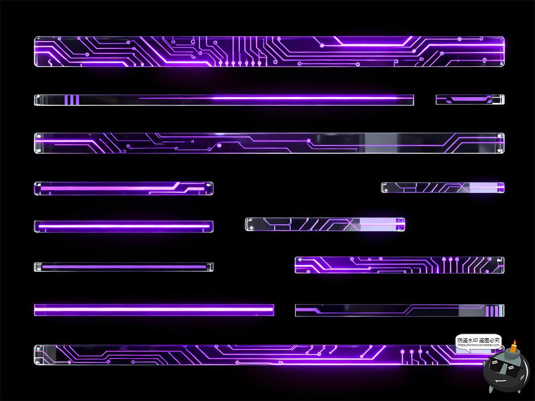 图片[5]-霓虹紫光分割线赛博朋克科技电路风边框PNG素材图-设计猿