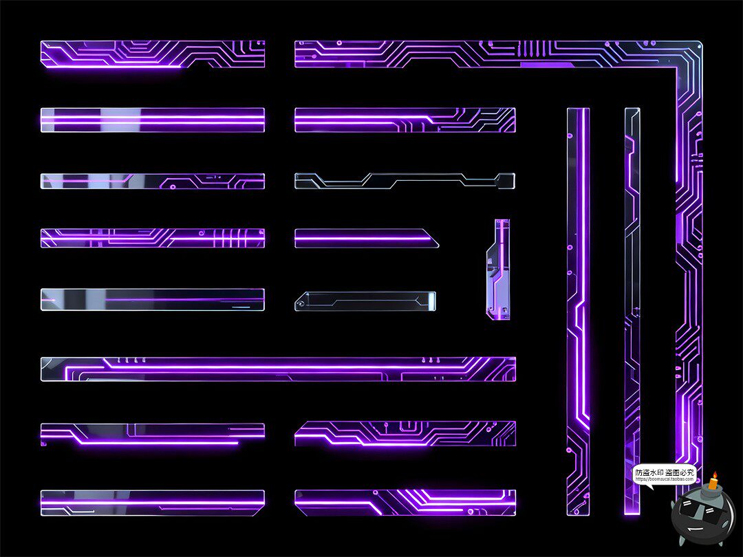 图片[6]-霓虹紫光分割线赛博朋克科技电路风边框PNG素材图-设计猿