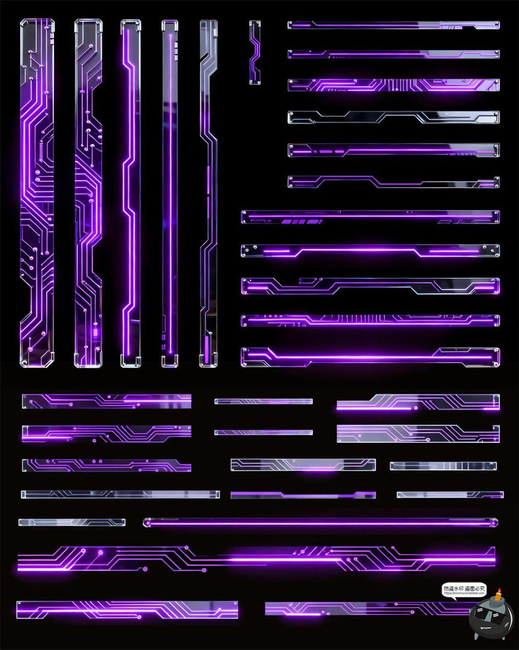 图片[7]-霓虹紫光分割线赛博朋克科技电路风边框PNG素材图-设计猿