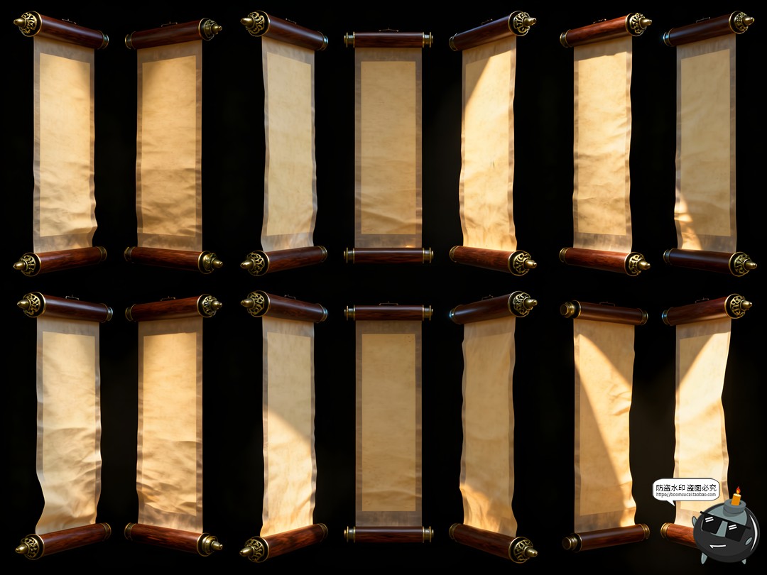 东方美学古典木质画轴卷轴旧宣纸底纹PNG免抠素材-设计猿