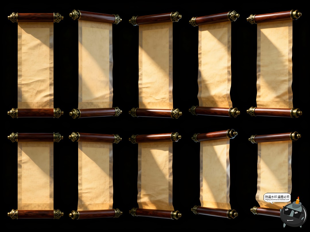 图片[2]-东方美学古典木质画轴卷轴旧宣纸底纹PNG免抠素材-设计猿