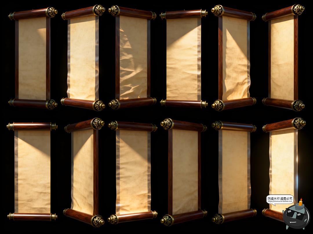 图片[4]-东方美学古典木质画轴卷轴旧宣纸底纹PNG免抠素材-设计猿