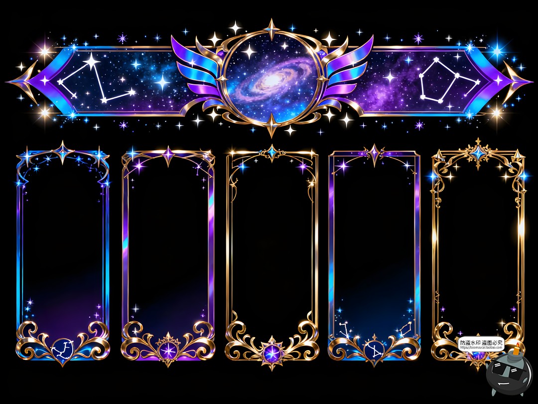 图片[1]-魔法卡牌边框幻彩宇宙星云星尘手账PNG免抠素材图-设计猿