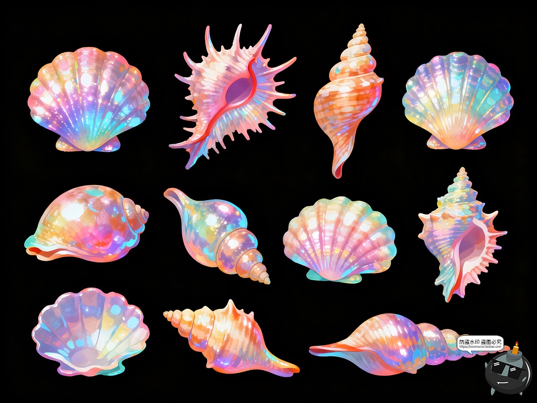 图片[2]-珠光梦幻贝壳海螺贝类绚丽彩色唯美手账PNG素材图-设计猿