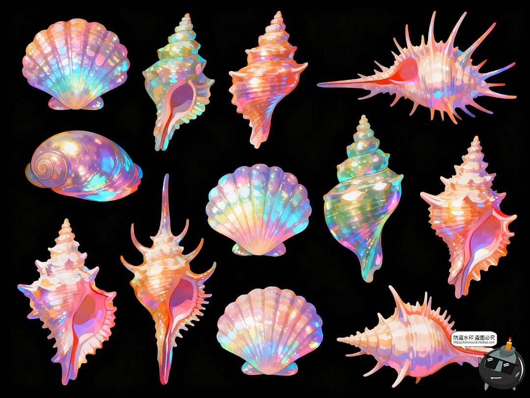 图片[3]-珠光梦幻贝壳海螺贝类绚丽彩色唯美手账PNG素材图-设计猿