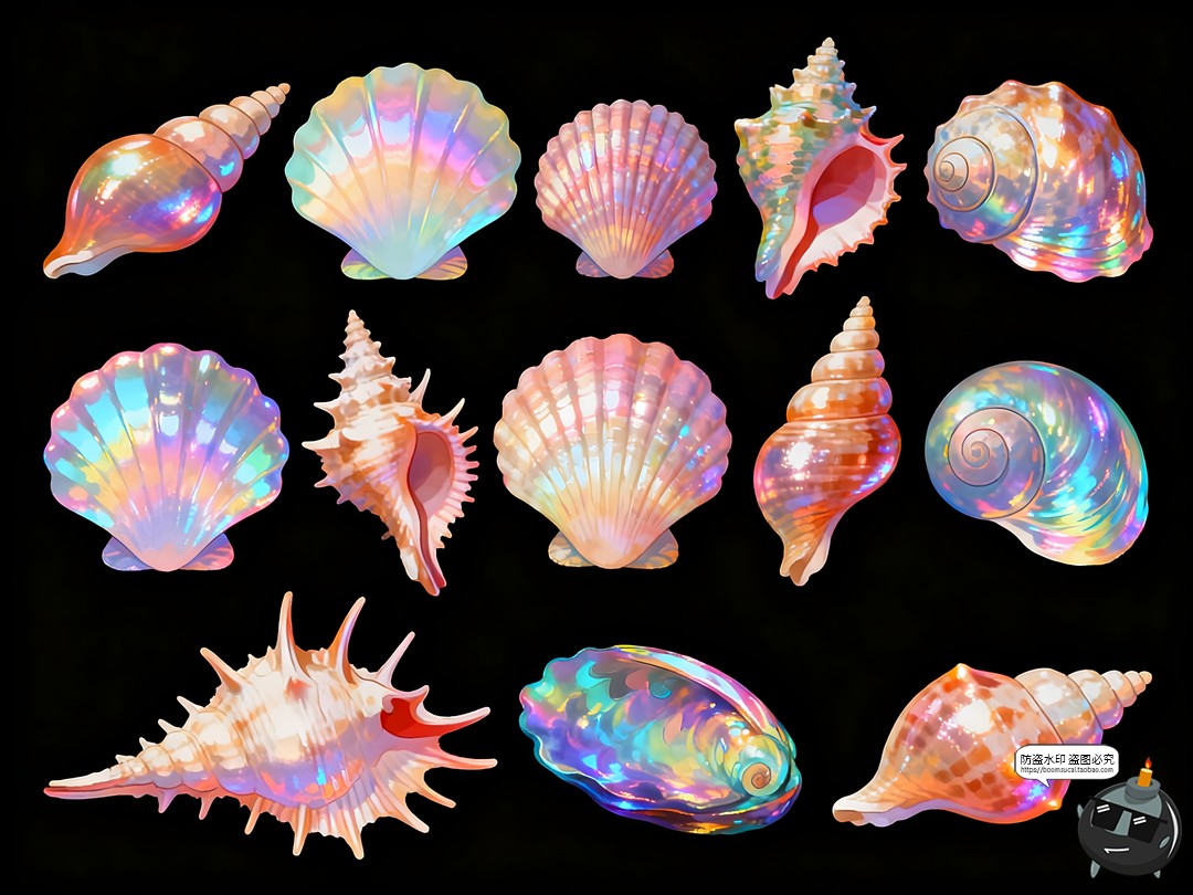 图片[4]-珠光梦幻贝壳海螺贝类绚丽彩色唯美手账PNG素材图-设计猿