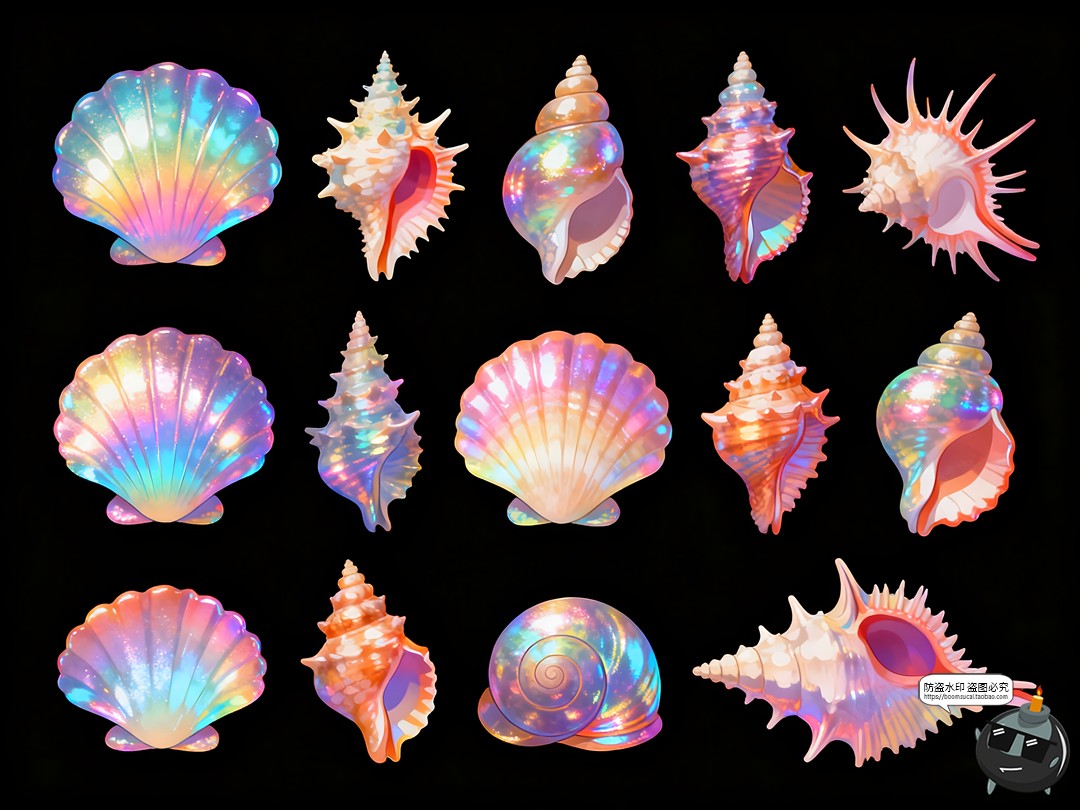 图片[5]-珠光梦幻贝壳海螺贝类绚丽彩色唯美手账PNG素材图-设计猿