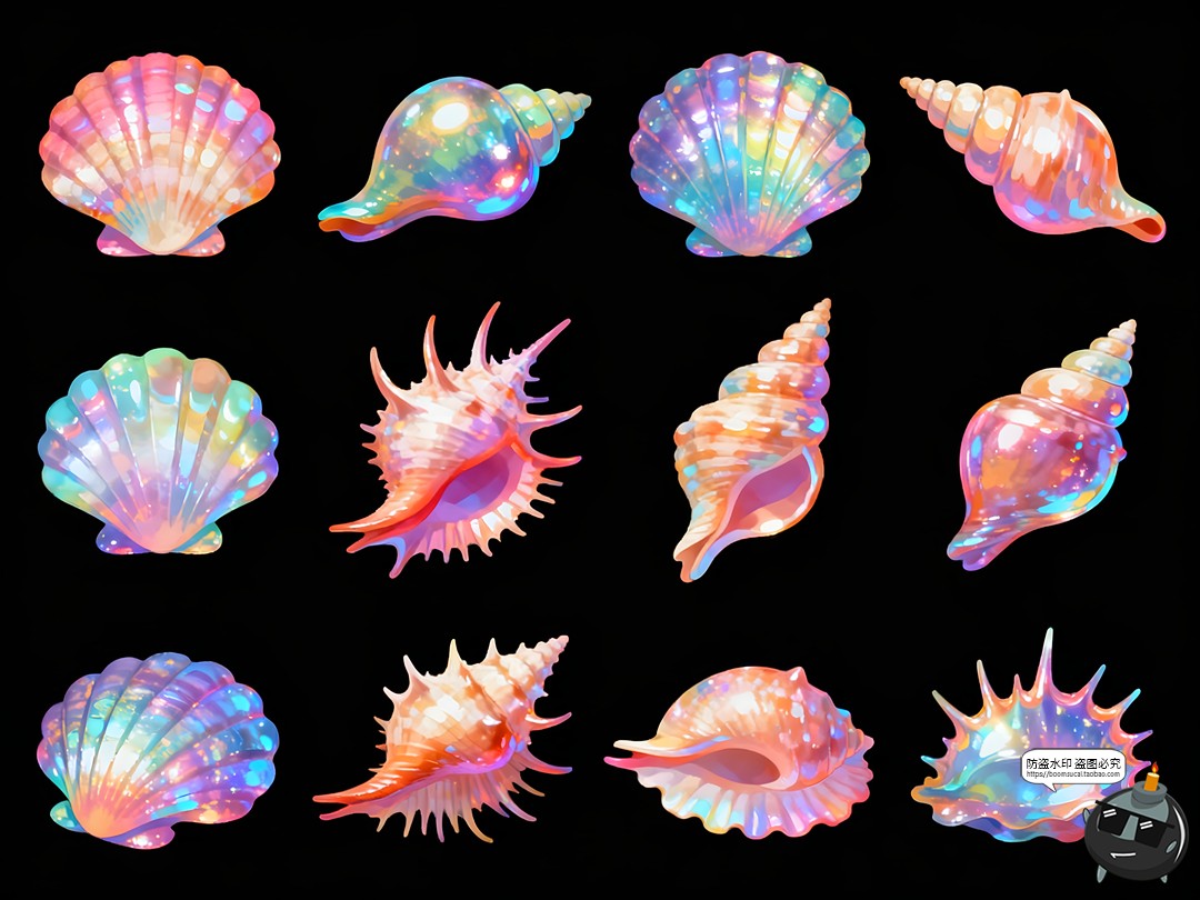 图片[6]-珠光梦幻贝壳海螺贝类绚丽彩色唯美手账PNG素材图-设计猿