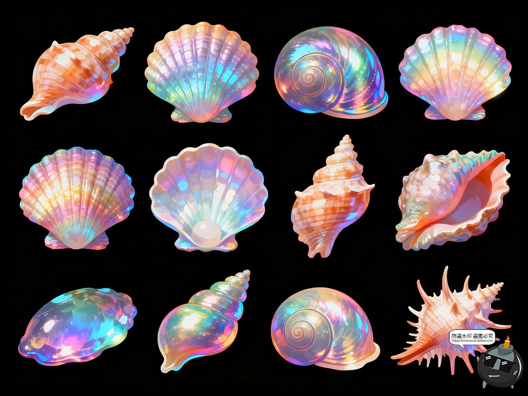 图片[7]-珠光梦幻贝壳海螺贝类绚丽彩色唯美手账PNG素材图-设计猿