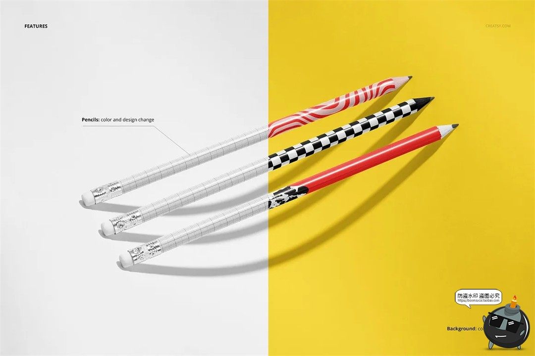 图片[2]-木质铅笔带橡皮擦文具品牌模型展示印花图案贴图样机PSD模板素材-设计猿
