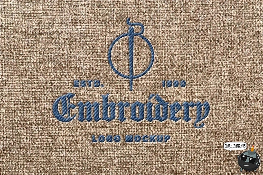 图片[1]-刺绣棉麻布粗布材质服装织物logo图案商标图案样机PSD模板ps素材-设计猿