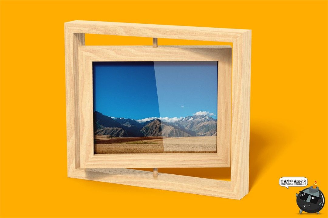 图片[1]-木质可旋转相框旅游相册照片效果展示贴图样机VI品牌提案PSD素材-设计猿