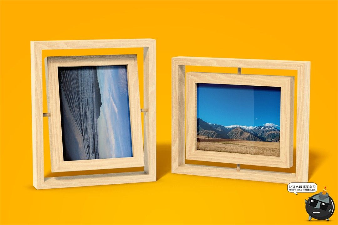 木质可旋转相框旅游相册照片效果展示贴图样机VI品牌提案PSD素材-设计猿