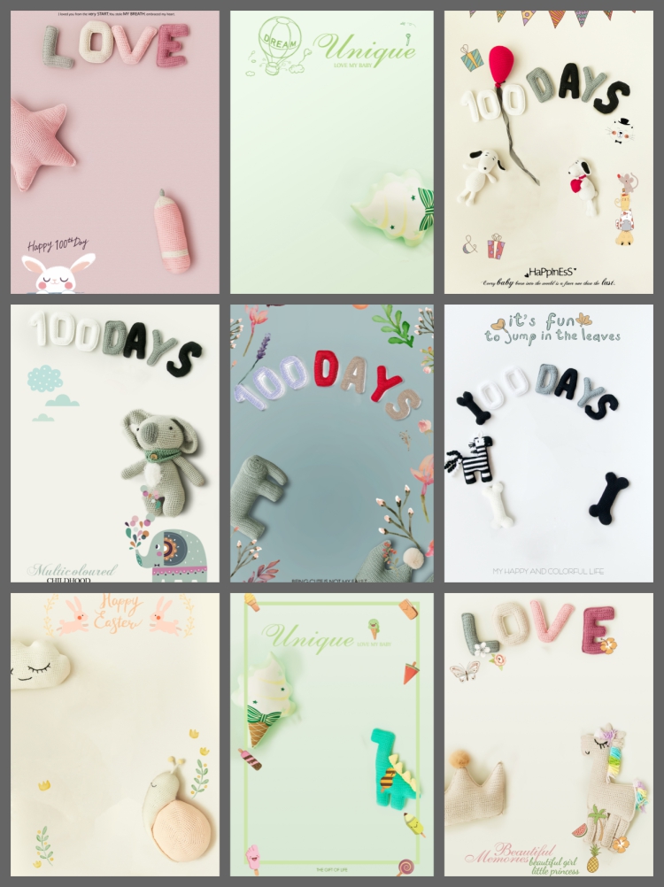 图片[2]-可爱百天宝宝PSD模板婴儿儿童写真摄影后期卡通装饰合成背景素材-设计猿